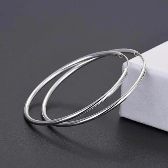 S925 Sterling Silver Lightweight Hoop Earrings for Women - Picture 3 of 4